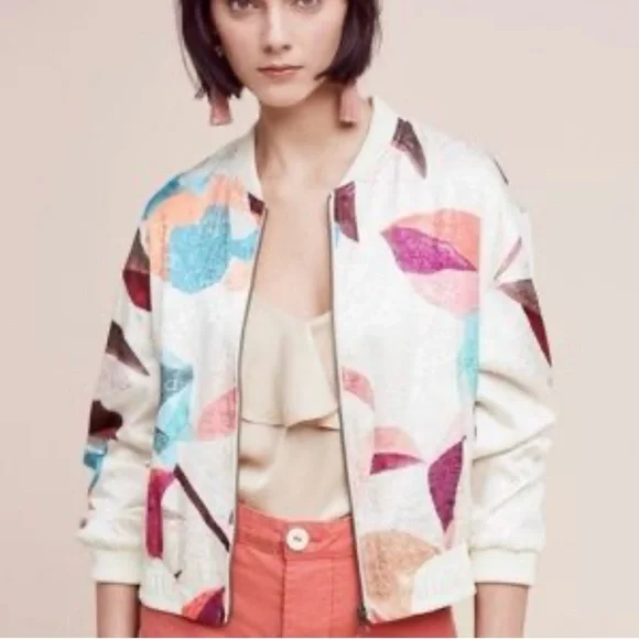 Elevenses Pink and White Bomber Jacket with Ribbed Cuffs - Picture 1 of 6
